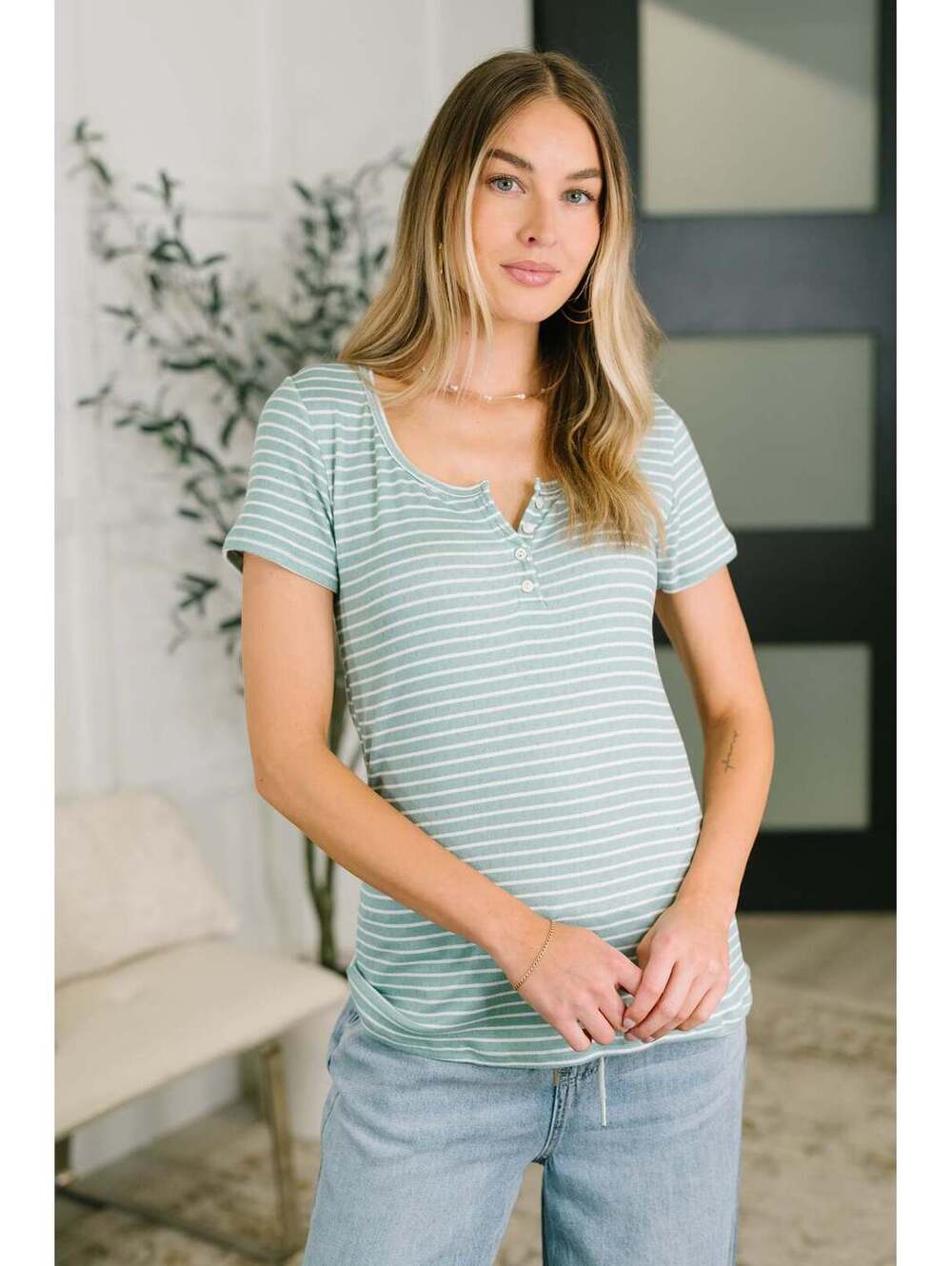 Simply Me Scoop Neck Henley Top